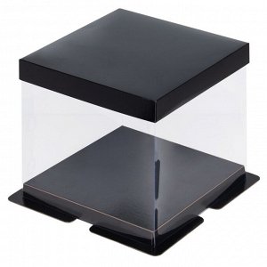 Коробка для торта Чёрная/Прозрачная 23,5х23,5х22 см