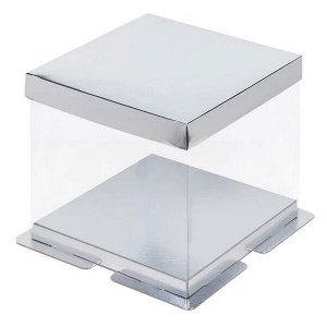 Коробка для торта Серебро/Прозрачная 23,5х23,5х22 см