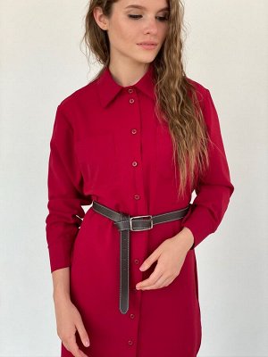 S2182 Платье-рубашка со скошенным рукавом в цвете красная груша