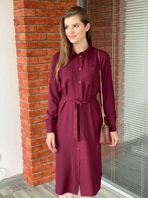 S1945 Платье-рубашка из крепа в цвете бордо