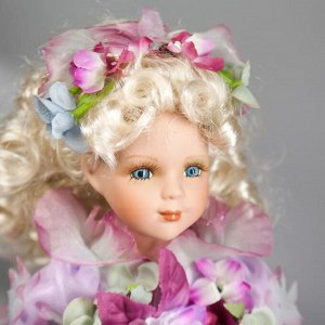Кукла коллекционная керамика "Малышка Феона в сиреневом платье с цветами" 40 см
