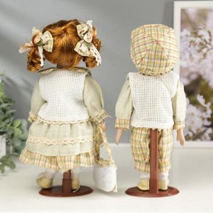 Кукла коллекционная парочка поцелуй набор 2 шт "Катя и Саша в оливковых нарядах" 30 см