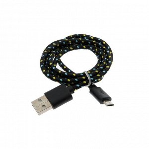 Кабель Defender USB08-03T, USB - microUSB, 1 м, тканевая оплётка, чёрный