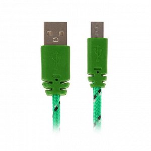 Кабель LuazON, microUSB - USB, 1 А, 2 м, оплётка нейлон, зелёный