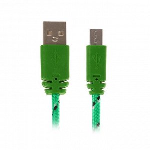 Кабель LuazON, microUSB - USB, 1 А, 3 м, оплётка нейлон, зелёный