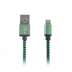 Кабель LuazON, Lightning - USB, 1 А, 1 м, оплётка нейлон, зелёный