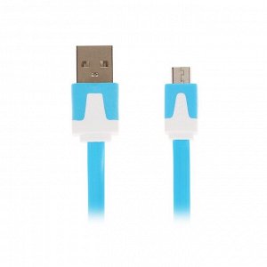 Кабель LuazON, microUSB - USB, 1 А, 1 м, плоский, синий