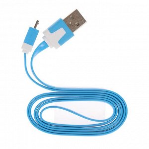 Кабель LuazON, microUSB - USB, 1 А, 1 м, плоский, синий