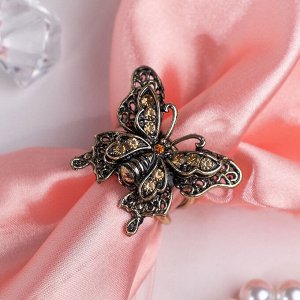 Кольцо для платка "Бабочка", цвет коричневый в чернёном золоте