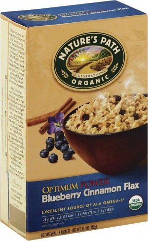 Овсяная каша органическая быстрого приготовления, optimum power® blueberry cinnamon flax, 320г