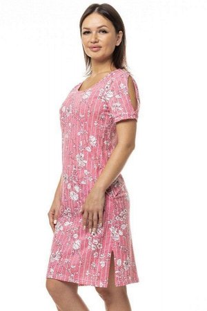 Платье "Фея" с вырезом на плече. Цвет цветы на розовом