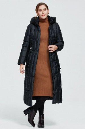 Женский зимний пуховик-пальто с капюшоном ХИТ ПРОДАЖ, цвет черный