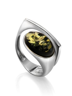 Серебряное кольцо с натуральным зелёным янтарём «Либерти», 006304092