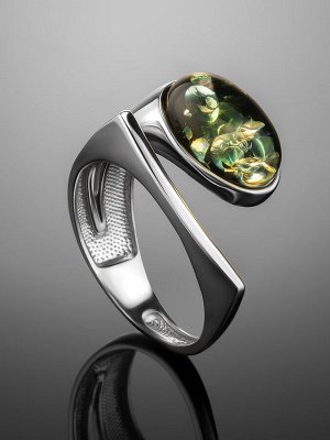 Серебряное кольцо с натуральным зелёным янтарём «Либерти», 006304092