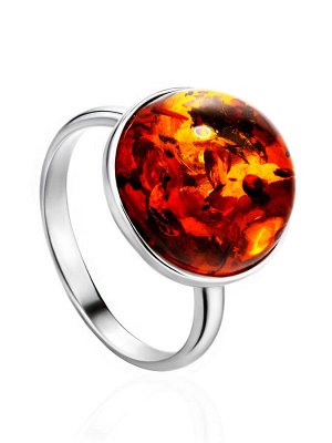 Лаконичное кольцо «Сорбонна» с ярко-коньячным янтарём, 006306215