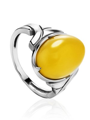 Кольцо из серебра с нежно-медовым янтарём «Люмьер», 006307133