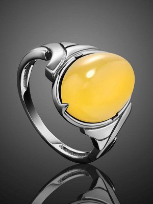Кольцо из серебра с нежно-медовым янтарём «Люмьер», 006307133