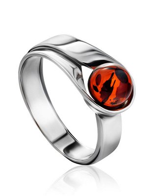 Оригинальное кольцо «Лея» из серебра и коньячного янтаря, 006306152