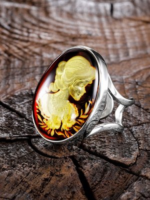 Перстень с инталией «Элинор» из серебра и натурального балтийского янтаря, 006306246