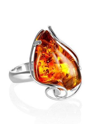 Серебряное кольцо с натуральным янтарем красивого коньячного цвета «Риальто», 006307153