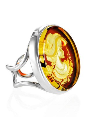 Роскошный перстень из серебра и натурального янтаря с изысканной инталией «Элинор», 006306247