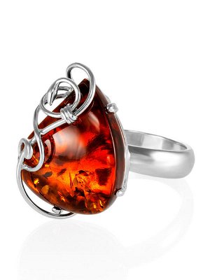 Серебряное кольцо с цельным натуральным янтарем с искрящейся текстурой «Риальто», 006307184