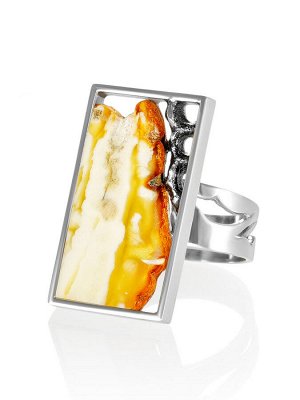 Красивое ажурное кольцо «Модерн» из серебра и натурального балтийского янтаря, 006307097