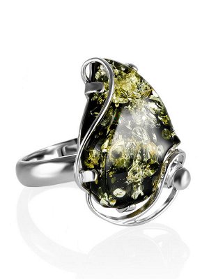 Кольцо из серебра со вставкой из янтаря зеленого цвета «Риальто», 006307150