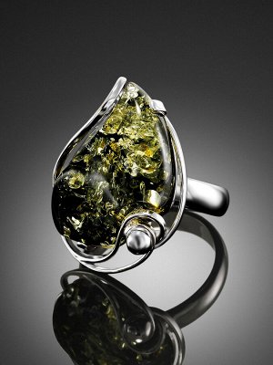 Кольцо из серебра со вставкой из янтаря зеленого цвета «Риальто», 006307150