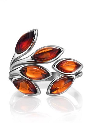 Красивое кольцо «Авалон» из серебра и натурального вишнёвого янтаря, 006301362