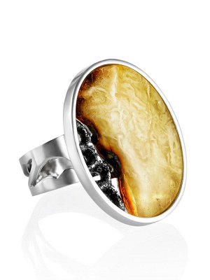 Изысканное овальное кольцо из серебра со вставкой из цельного янтаря «Модерн», 006307087