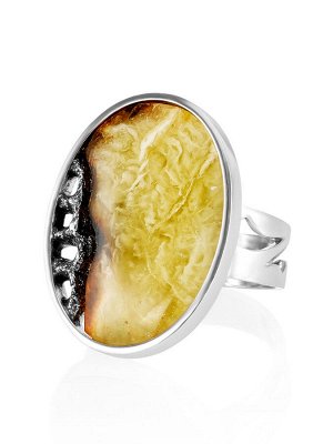 Изысканное овальное кольцо из серебра со вставкой из цельного янтаря «Модерн», 006307087