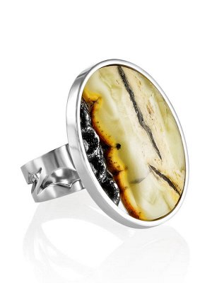 Овальное кольцо из серебра со вставкой пейзажного янтаря «Модерн», 006307083