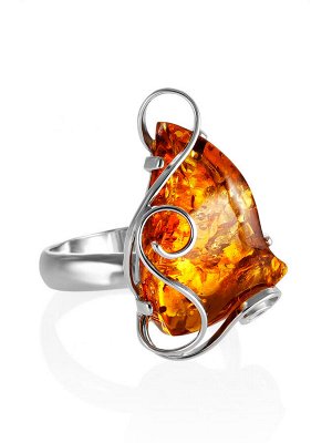 Изящное серебряное кольцо с натуральным коньячным янтарём «Риальто», 006307181