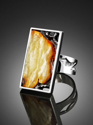 Эксклюзивное кольцо из серебра и натурального янтаря «Модерн», 006307085