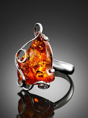 Изящное серебряное кольцо с натуральным коньячным янтарём «Риальто», 006307181