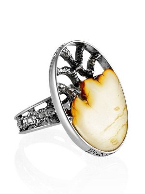 Овальное серебряное кольцо со вставкой из пейзажного янтаря «Модерн», 006308310