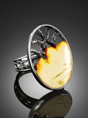 Овальное серебряное кольцо со вставкой из пейзажного янтаря «Модерн», 006308310