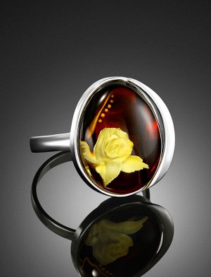 Яркое необычное кольцо из серебра и янтаря с резьбой «Элинор», 006306244