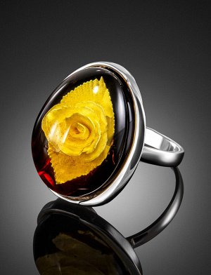 Эффектное кольцо из янтаря с инталией в серебре «Элинор», 006306245