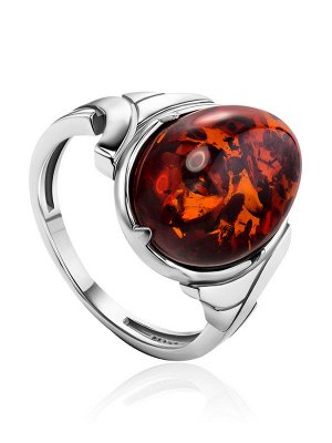 Яркое кольцо из серебра и янтаря вишнёвого цвета «Люмьер», 906312237