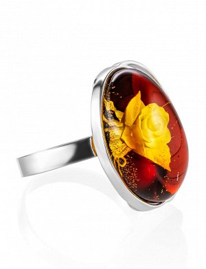 Очаровательное кольцо из серебра и натурального янтаря с изысканной инталией «Элинор», 006302330
