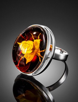 Очаровательное кольцо из серебра и натурального янтаря с изысканной инталией «Элинор», 006302330
