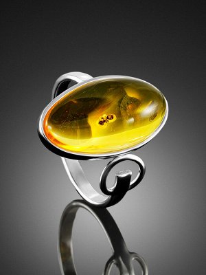 Уникальное серебряное кольцо «Клио» с янтарём с инклюзом, 006308003
