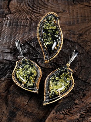 Серьги из цельного янтаря в позолоченном серебре «Версаль», 010107264