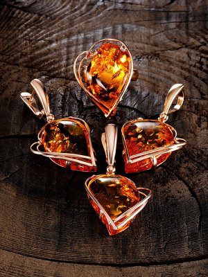 Серьги из позолоченного серебра с натуральным янтарём лимонного цвета «Риальто», 010107144