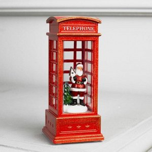 Фигура светодиодная "Дед Мороз в телефонной будке", 12.5х5.3х5.3 см, 1 LED, 3хAG13, ТЁПЛОЕ БЕЛОЕ