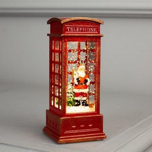 Светодиодная фигура «Дед Мороз в телефонной будке» 5 x 12 x 5 см, пластик, блёстки, батарейки AG13х3, свечение тёплое белое