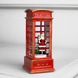 Светодиодная фигура «Дед Мороз в телефонной будке» 5 x 12 x 5 см, пластик, блёстки, батарейки AG13х3, свечение тёплое белое