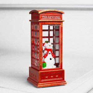 Светодиодная фигура «Снеговик в телефонной будке» 5 x 12 x 5 см, пластик, блёстки, батарейки AG13х3, свечение тёплое белое